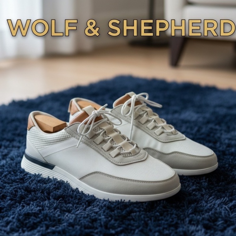 Wolf & Shepherd SwiftKnit Derby White Grey Tan Mesh Leather Sneaker Mens 11 M